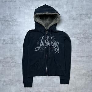 Y2K Billabong 00s Hoodie Black Fur Hood Zip up jacket